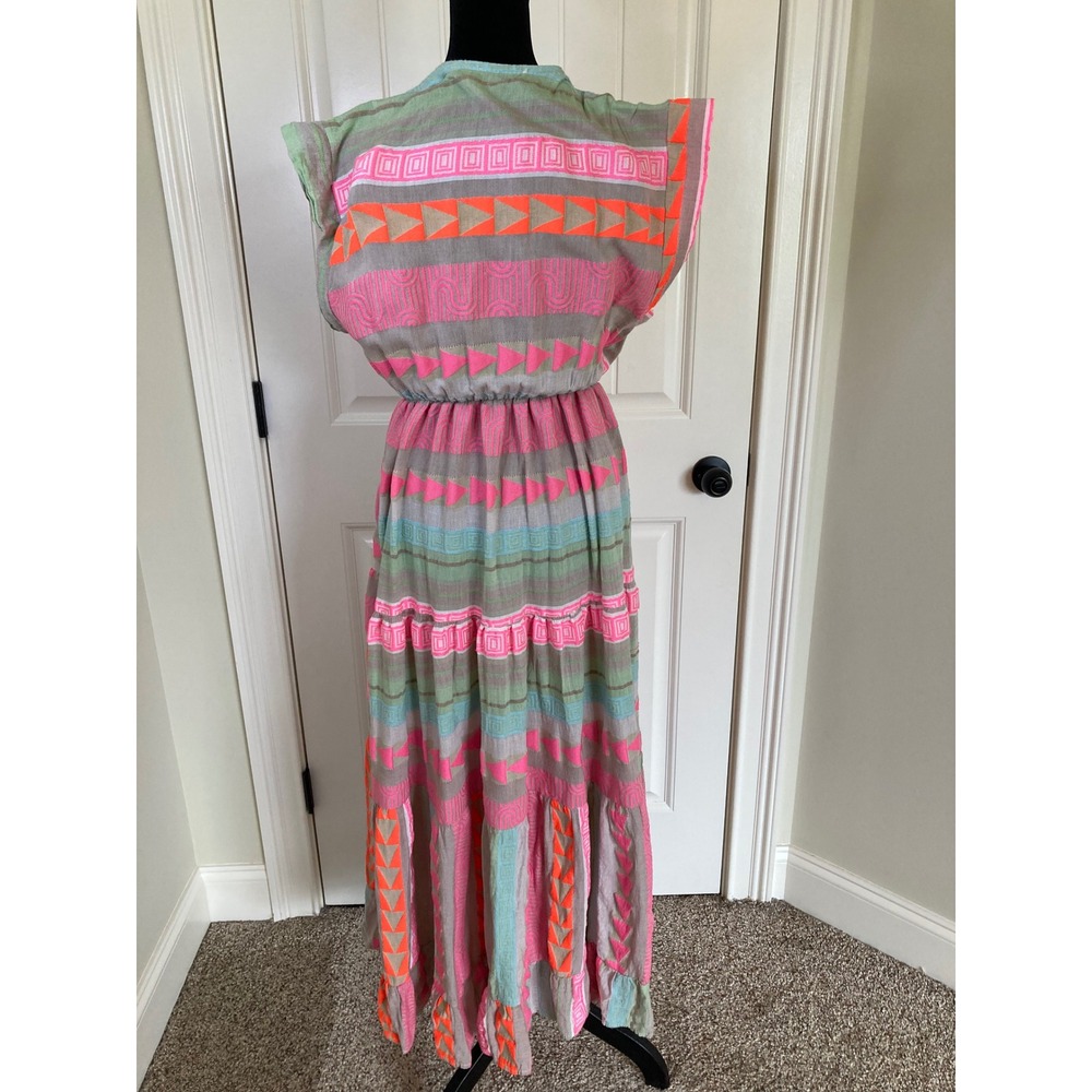 Sofia‎ Collections Italy Neon Geometric Tribal Print Cotton Tiered Maxi Dress S - Picture 7 of 7